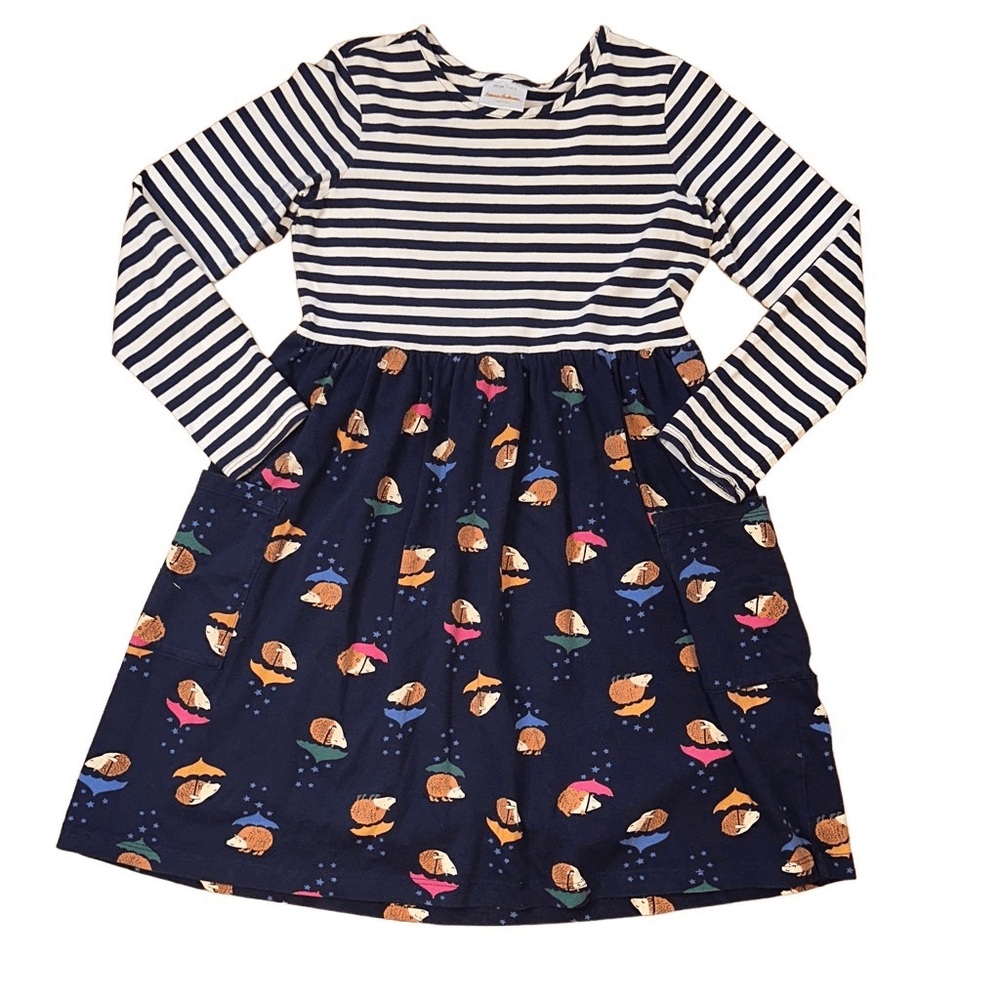 Hanna Andersson Striped Dress with Multicolor Umbrellas & Hedgehogs